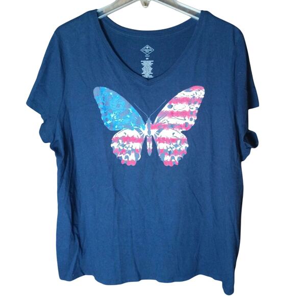 St John's Bay Women's 2x Navy Blue Patriotic Graphic Butterfly Knit T-shirt - Picture 2 of 4